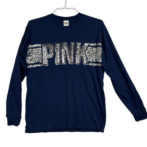 PINK Victoria's Secret Bling Navy Tee Size Small